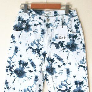 NWT Tie Dye Denim Jeans Bleached Ankle Cropped Shibori Skinny Fit Size 6